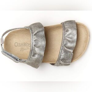 Osh Kosh Sandals Girl’s 12  Silver Open Toe Gladiator Ruffle Adjustable Summer